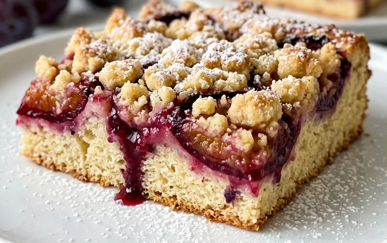 Rezept für Streusel-Pflaumenkuchen vom Blech mit Hefeteig