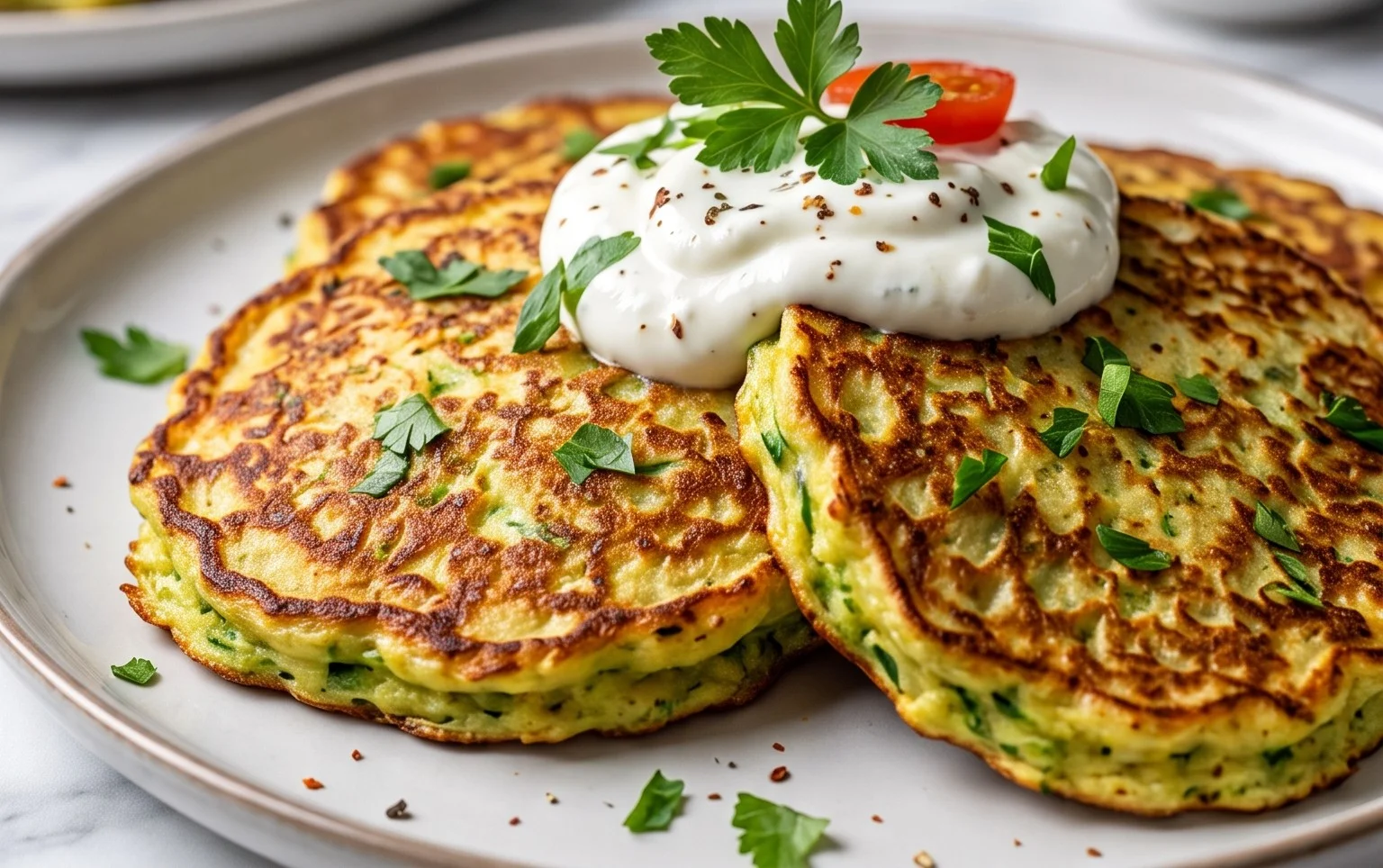 Low Carb Zucchini-Pancakes mit Quark-Dip – herzhaftes Pfannkuchen-Rezept