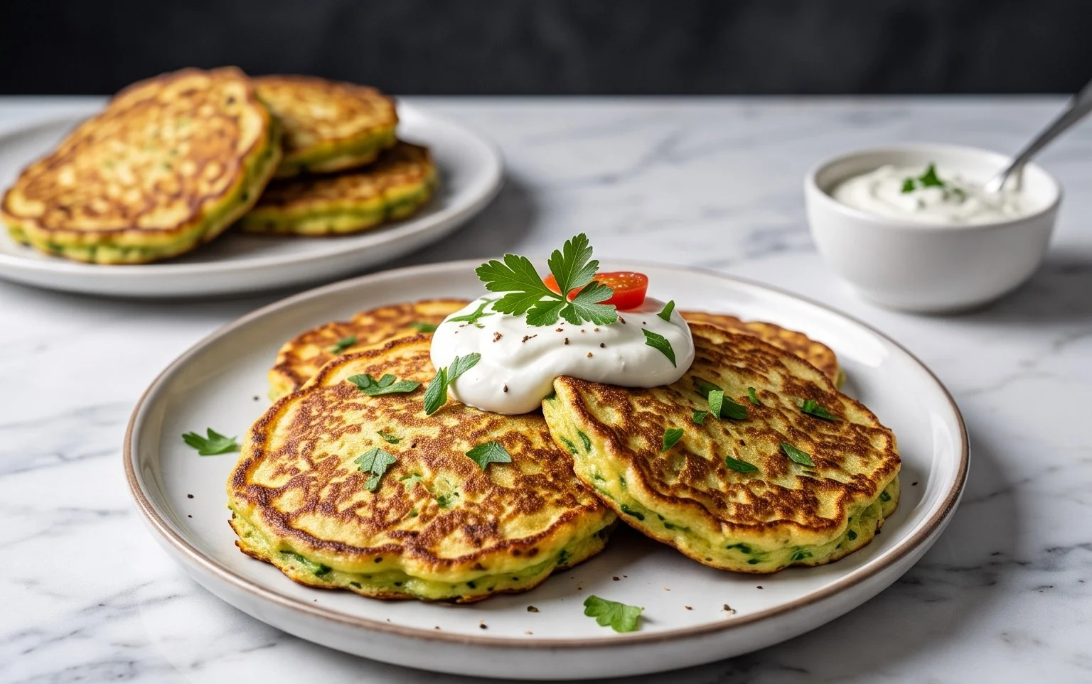 Low Carb Zucchini-Pancakes mit Quark-Dip – Herzhaft