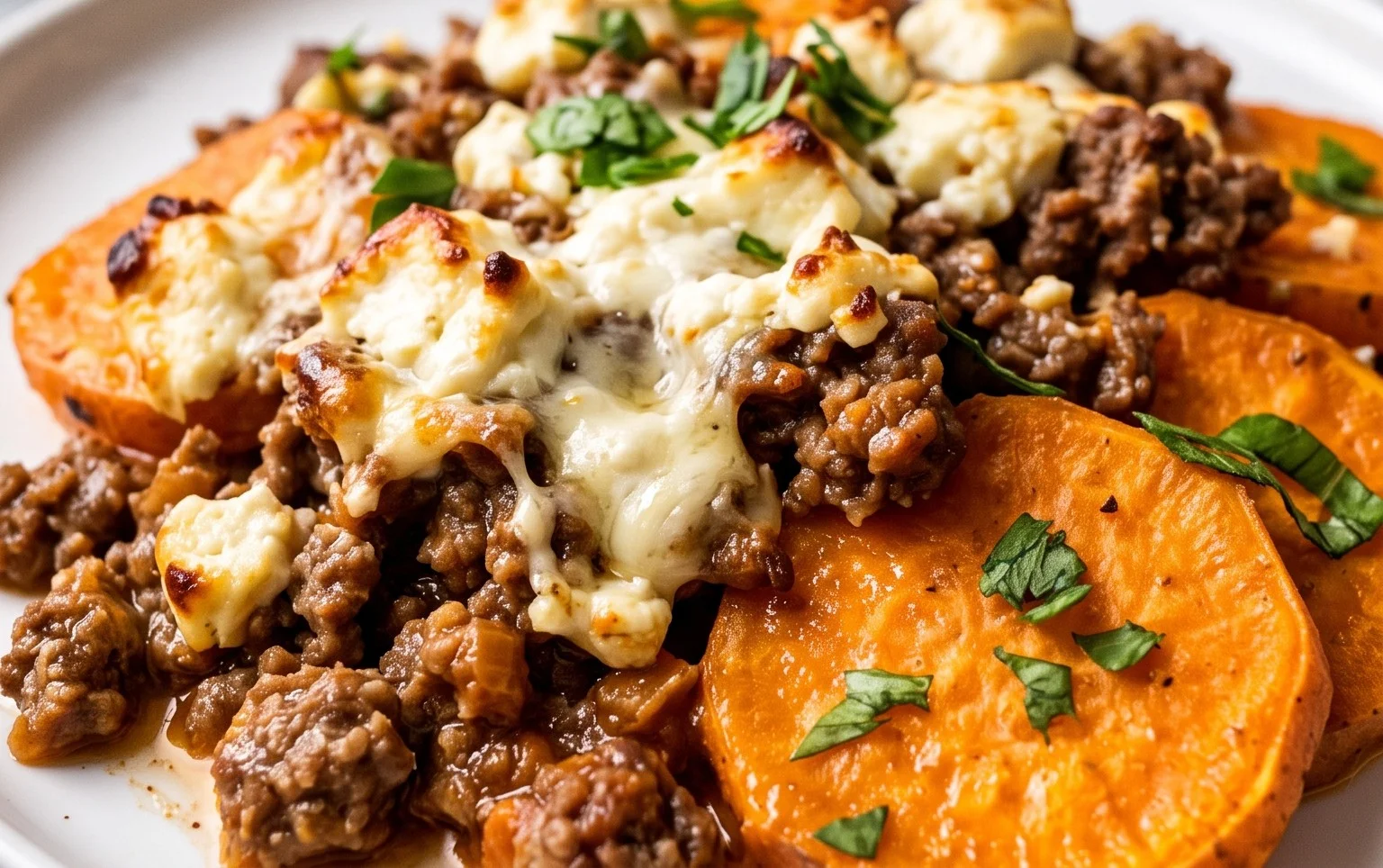 Süßkartoffel-Hackfleisch-Auflauf mit Feta